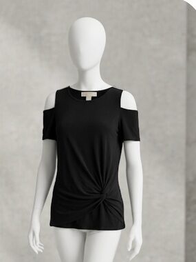 MICHAEL Michael Kors Black Cold-Shoulder Knot Tee